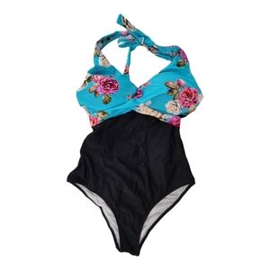 Cupshe Floral/Black One-piece Halter Swimsuit